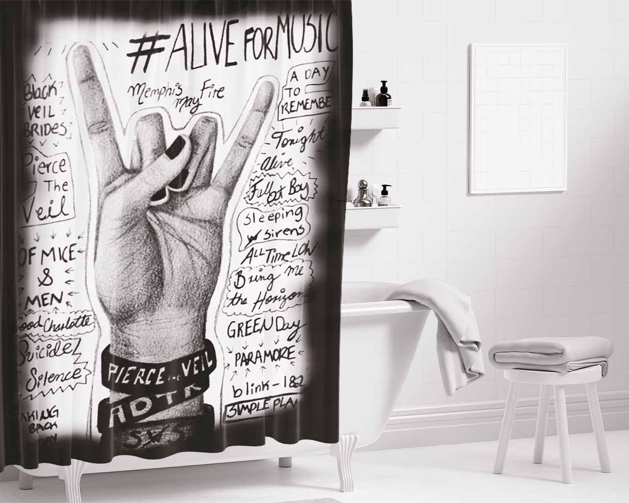 Bands Collage Bathroom Shower Curtain Fabric Waterproof | 66 X 72 Inch