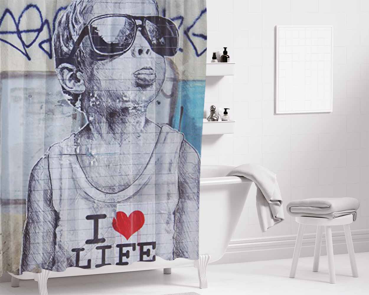 Banky I Love My Life Bathroom Shower Curtain Fabric Waterproof | 66 X 72 Inch