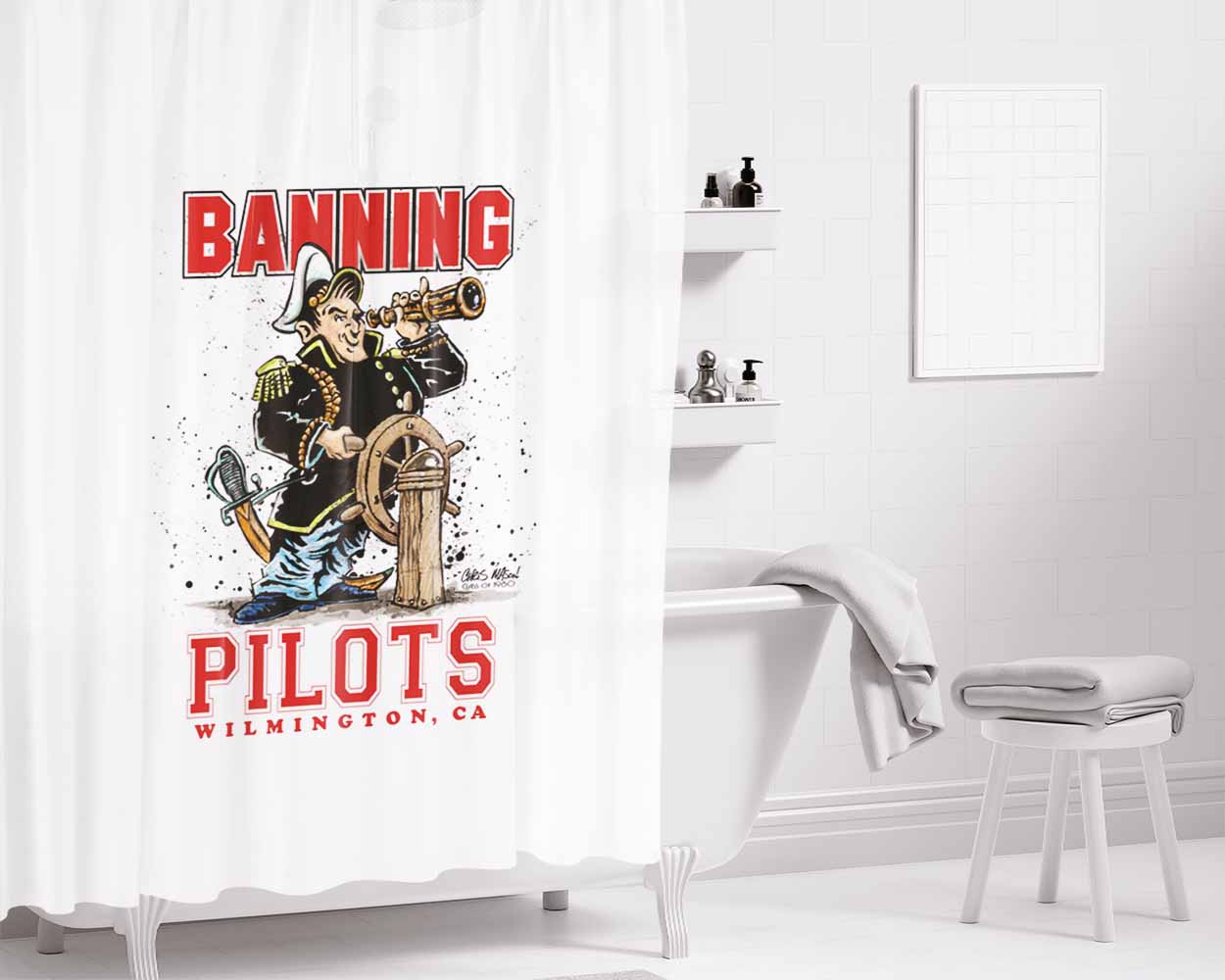 Banning Pilots Bathroom Shower Curtain Fabric Waterproof | 66 X 72 Inch