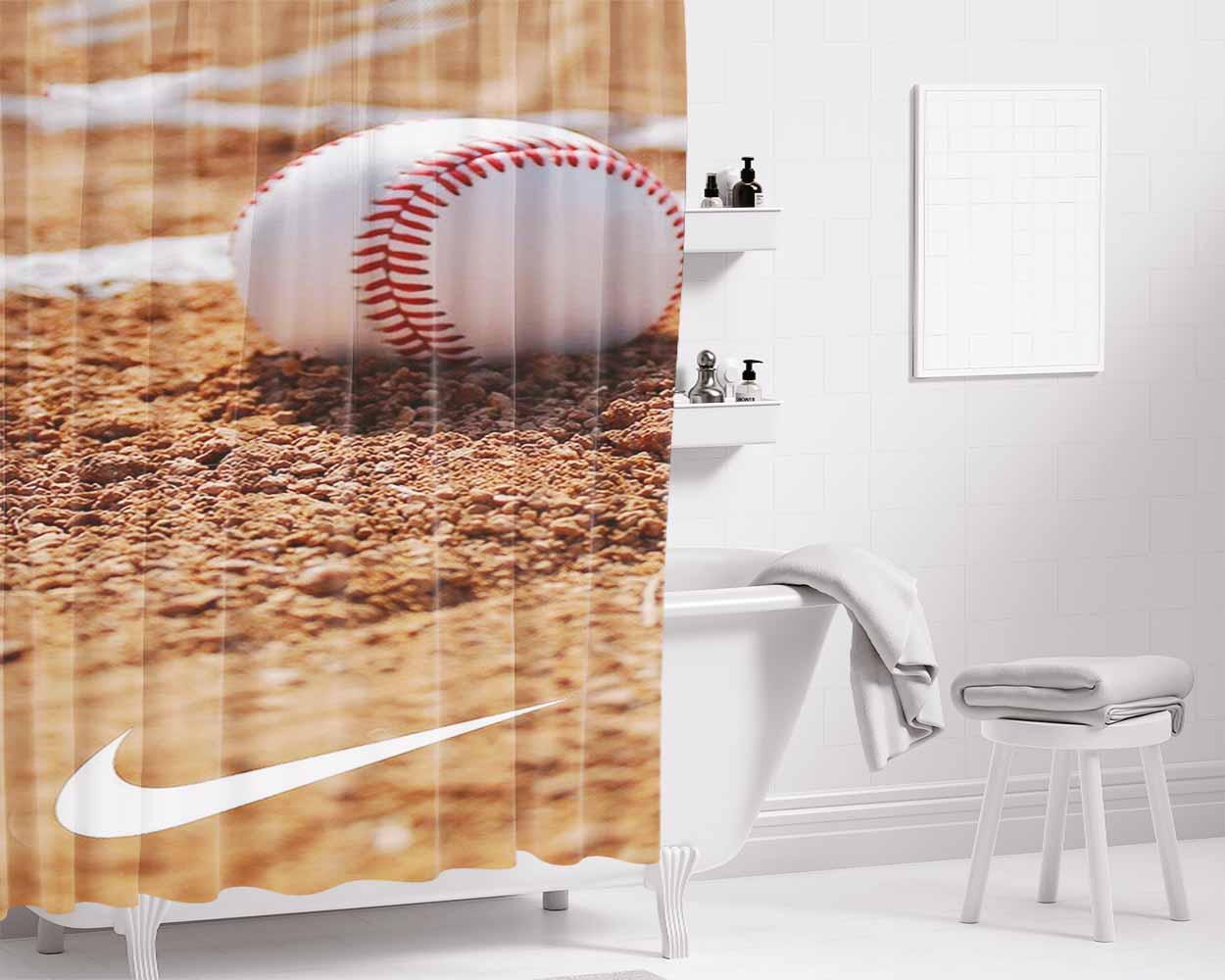 Baseball Field Nike Bathroom Shower Curtain Fabric Waterproof | 66 X 72 Inch