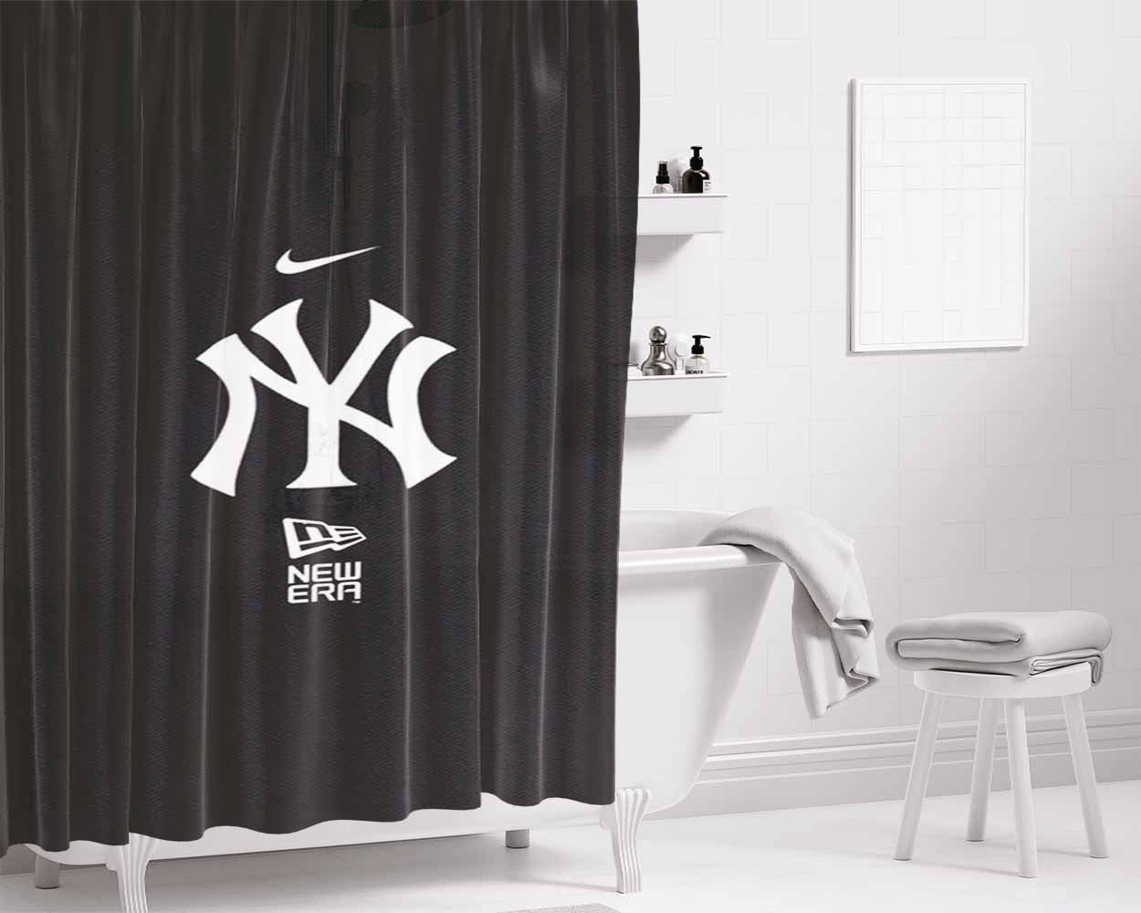 Baseball New York Yankes Black Bathroom Shower Curtain Fabric Waterproof | 66 X 72 Inch