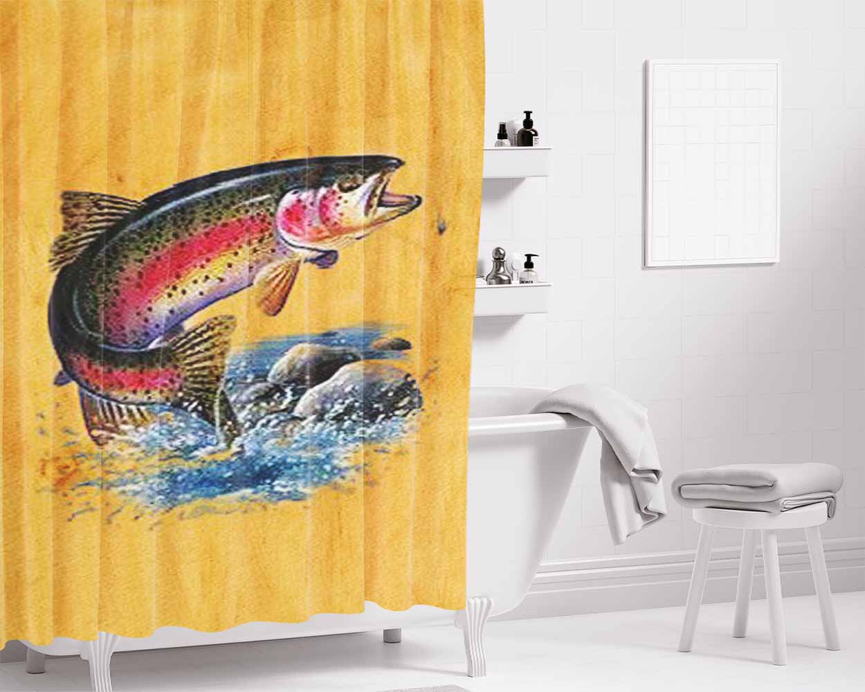 Bass Fishing Game Vintage Bathroom Shower Curtain Fabric Waterproof | 66 X 72 Inch