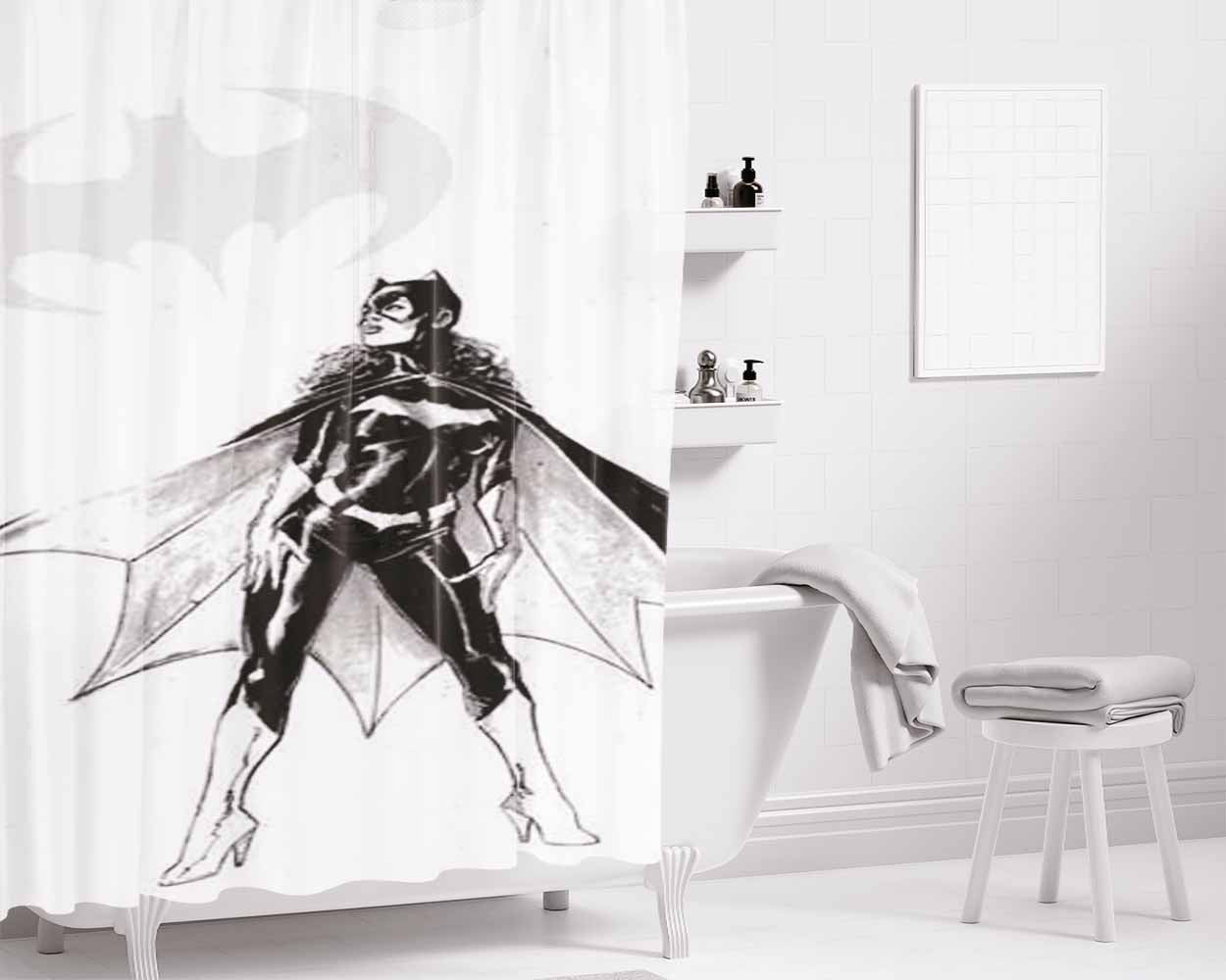 Batgirl Greys Bathroom Shower Curtain Fabric Waterproof | 66 X 72 Inch