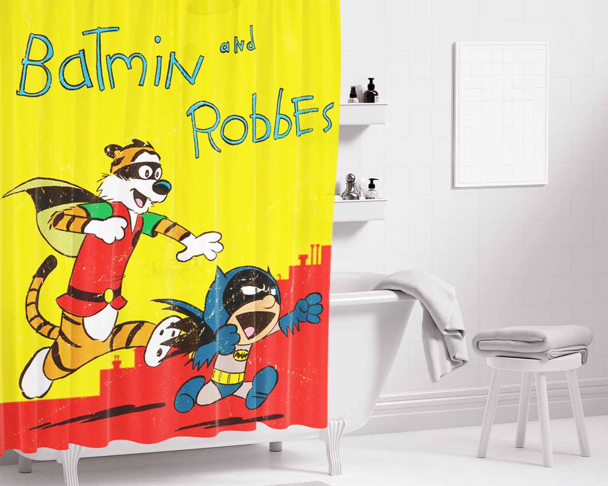 Batmin And Robbes Bathroom Shower Curtain Fabric Waterproof | 66 X 72 Inch