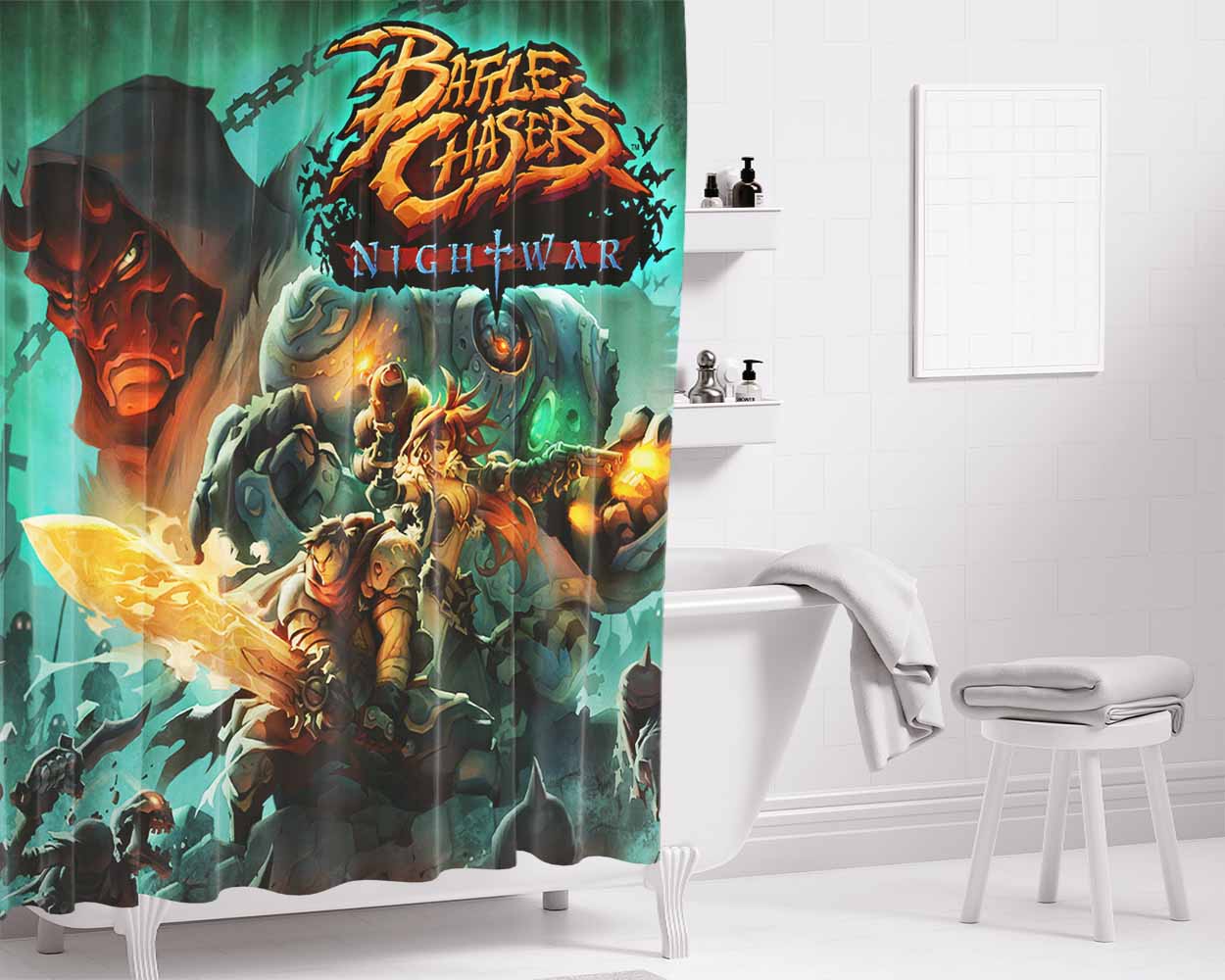 Battle Crashers Nightwar Bathroom Shower Curtain Fabric Waterproof | 66 X 72 Inch