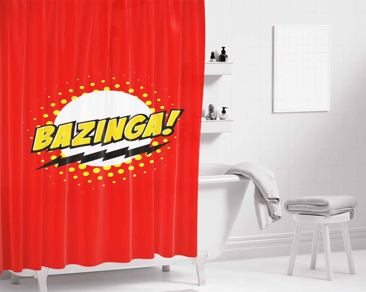 Bazinga Logo Sheldon Cooper Bathroom Shower Curtain Fabric Waterproof | 66 X 72 Inch