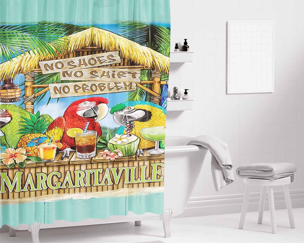 Beach Jimmy Buffets Margaritaville 3 Bathroom Shower Curtain Fabric Waterproof | 66 X 72 Inch