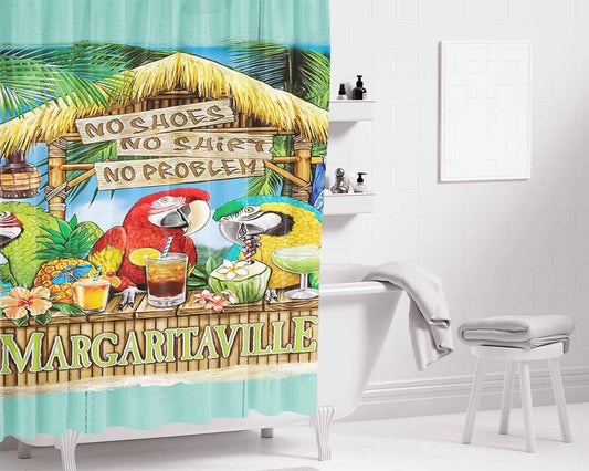Beach Jimmy Buffets Margaritaville 3 Bathroom Shower Curtain Fabric Waterproof | 66 X 72 Inch