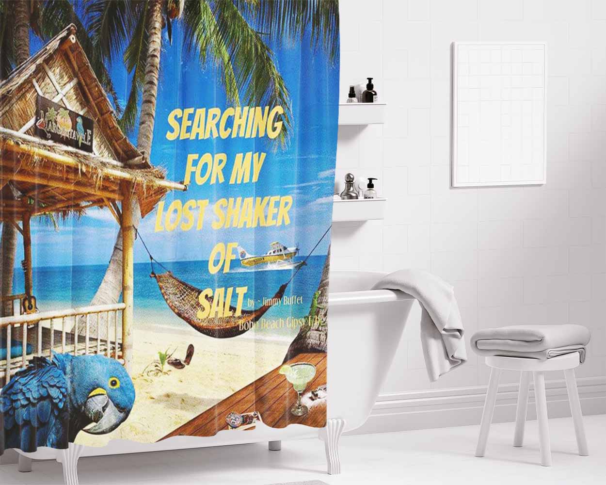 Beach Jimmy Buffets Margaritaville Bathroom Shower Curtain Fabric Waterproof | 66 X 72 Inch