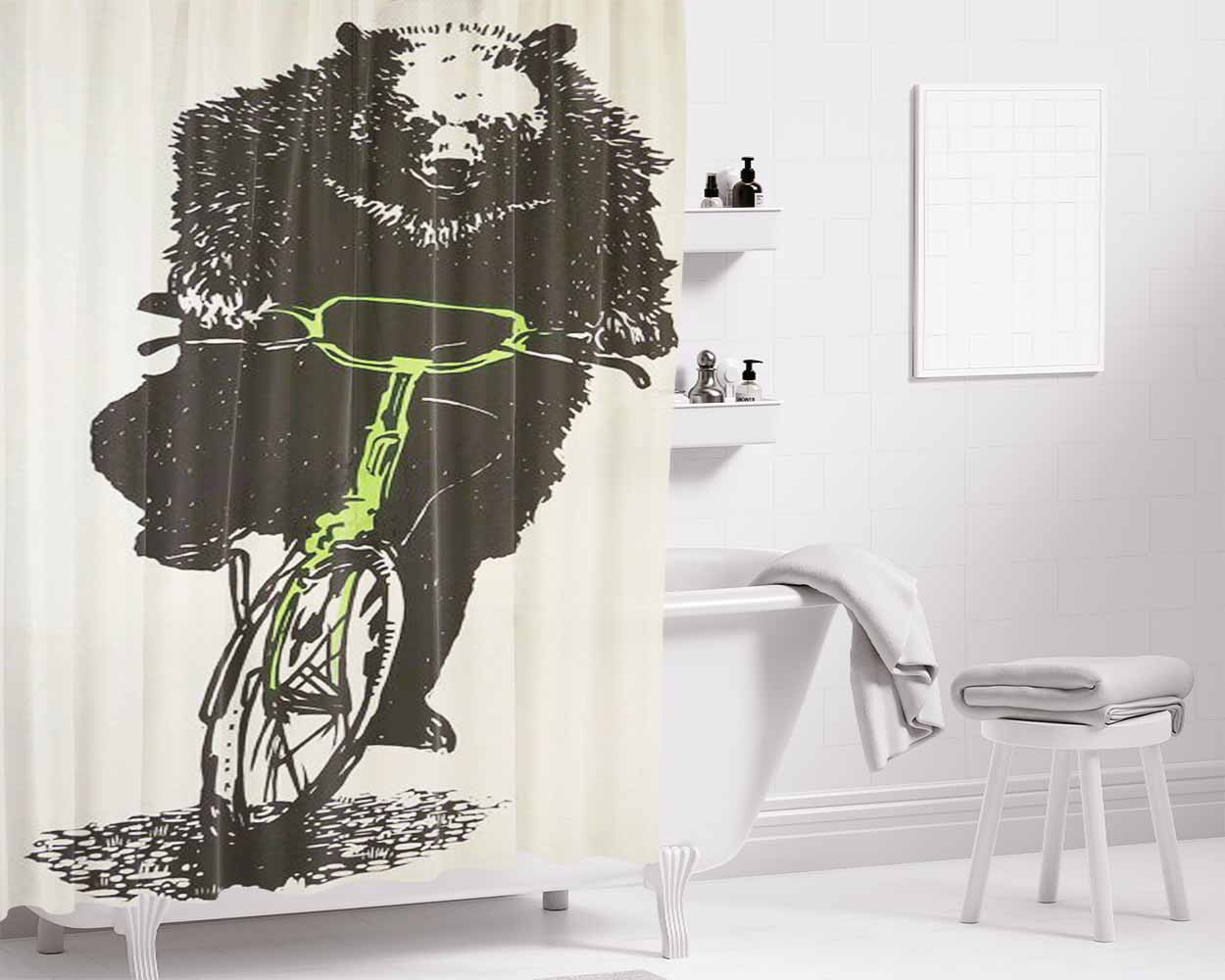 Bear By Bathroom Shower Curtain Fabric Waterproof | 66 X 72 Inch
