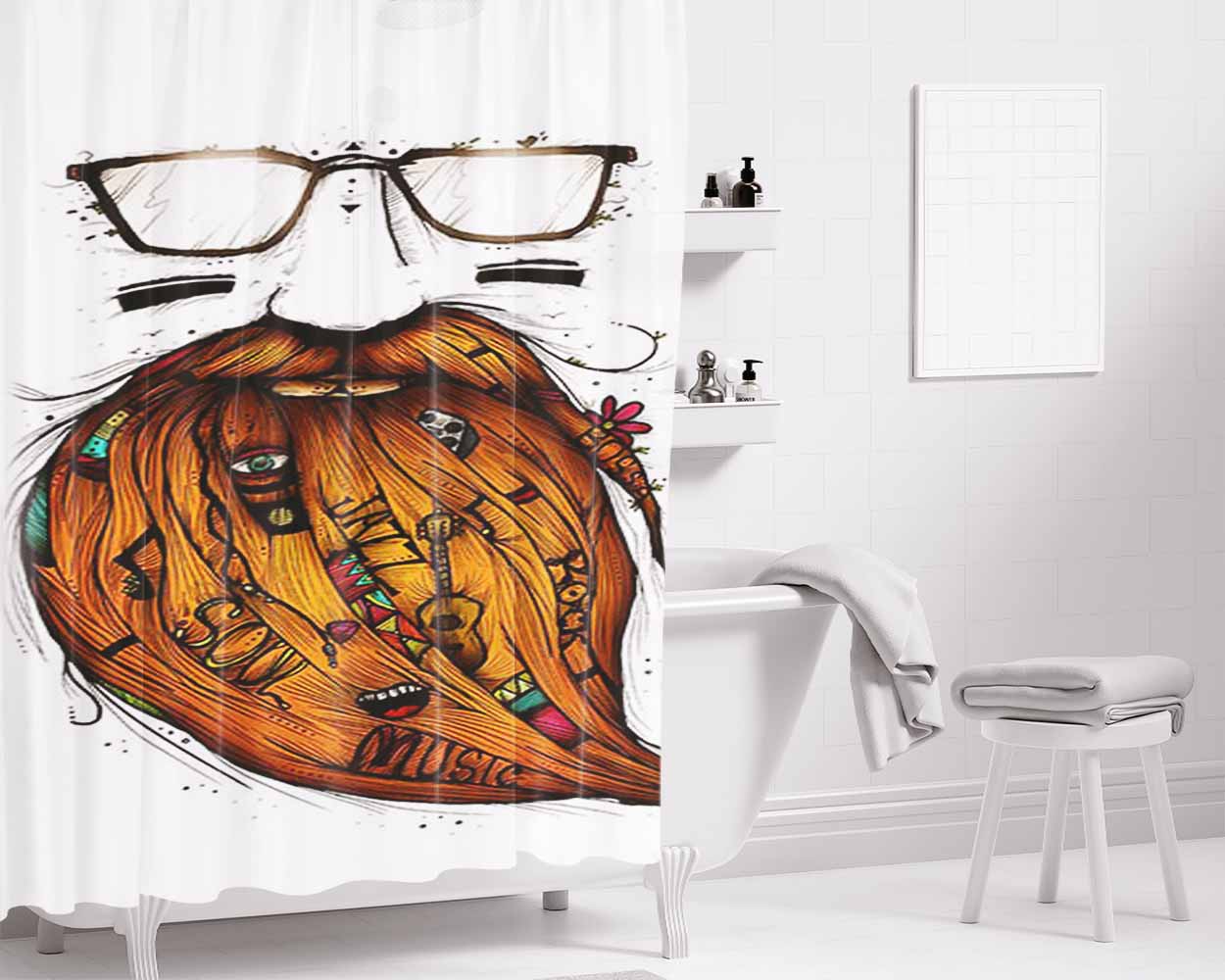 Beard Illustrations Bathroom Shower Curtain Fabric Waterproof | 66 X 72 Inch