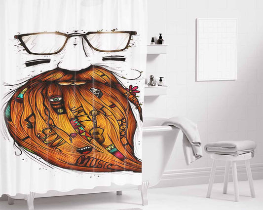 Beard Illustrations Bathroom Shower Curtain Fabric Waterproof | 66 X 72 Inch