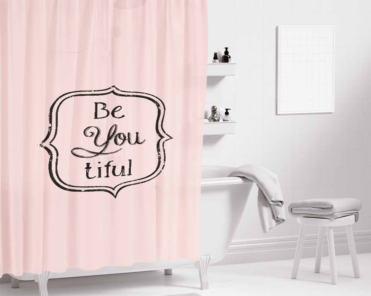 Beautiful Be You Tiful Pink Bathroom Shower Curtain Fabric Waterproof | 66 X 72 Inch