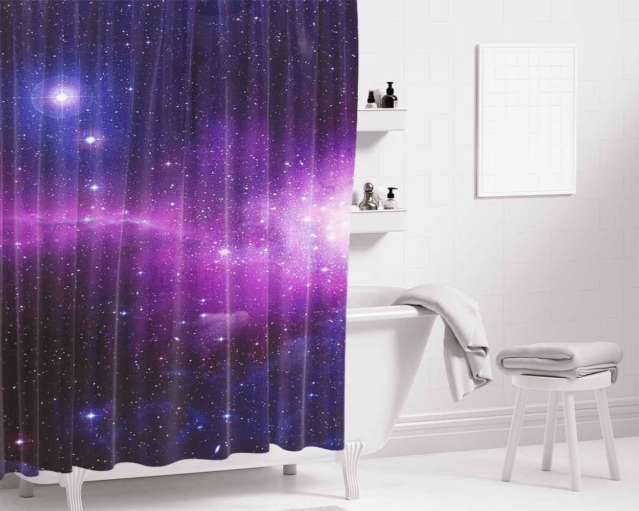 Beautiful Blue Purple Galaxy Bathroom Shower Curtain Fabric Waterproof | 66 X 72 Inch