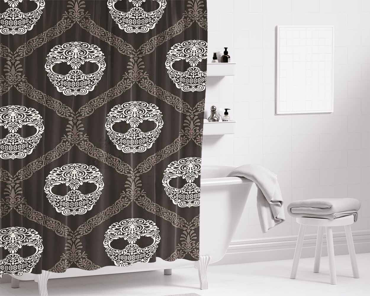 Beauty Skull Patern Bathroom Shower Curtain Fabric Waterproof | 66 X 72 Inch
