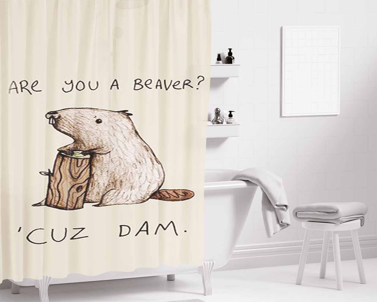 Beaver Cuz Dam Bathroom Shower Curtain Fabric Waterproof | 66 X 72 Inch
