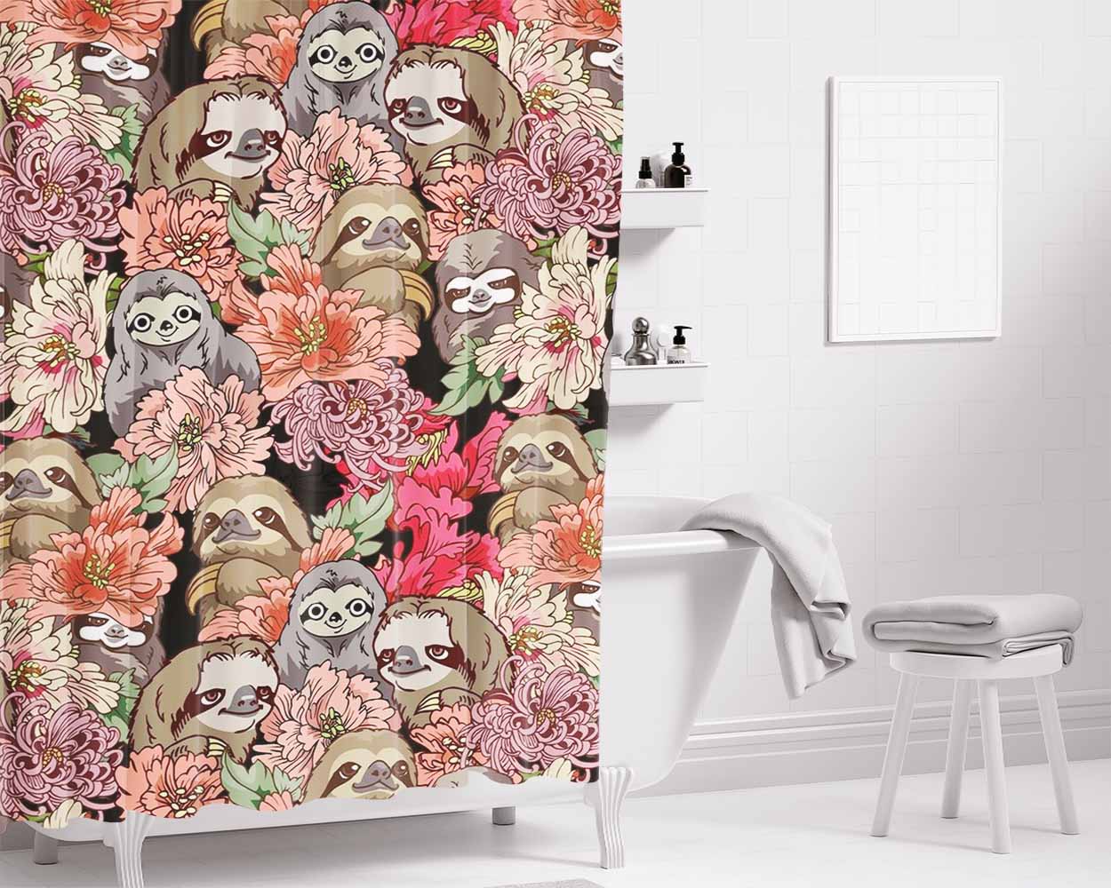 Because Sloth Flower Bathroom Shower Curtain Fabric Waterproof | 66 X 72 Inch