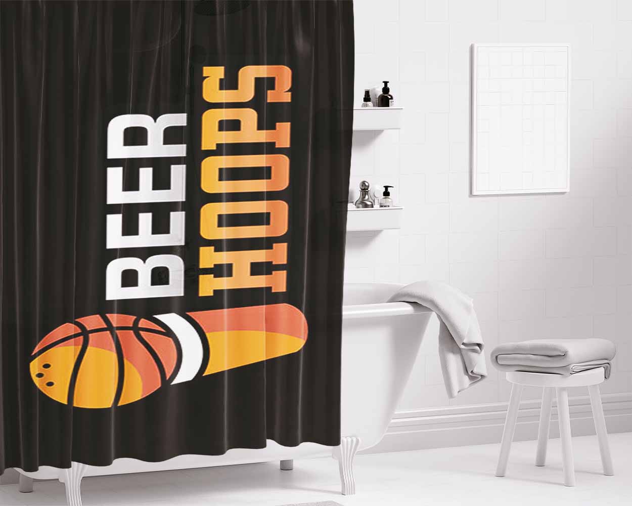 Beer Hoops Bathroom Shower Curtain Fabric Waterproof | 66 X 72 Inch
