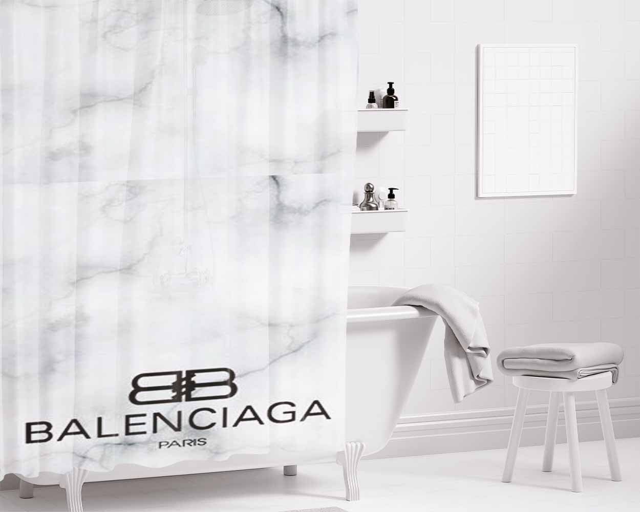 Belenciaga Paris Marble Art Bathroom Shower Curtain Fabric Waterproof | 66 X 72 Inch