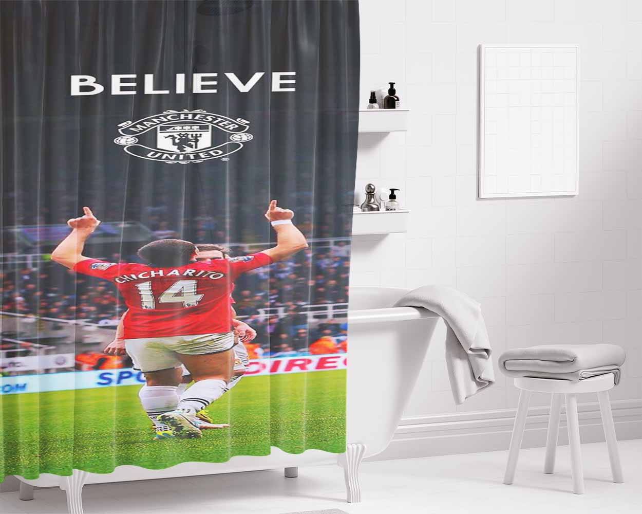 Believe Mancester United Chicarito Bathroom Shower Curtain Fabric Waterproof | 66 X 72 Inch