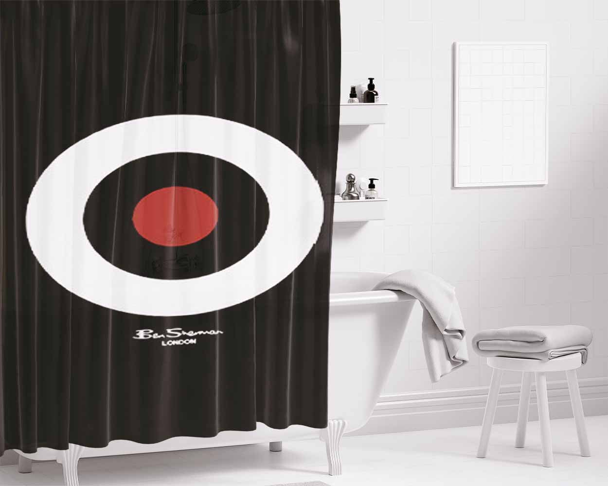 Ben Sherman Fashion Logo Bathroom Shower Curtain Fabric Waterproof | 66 X 72 Inch