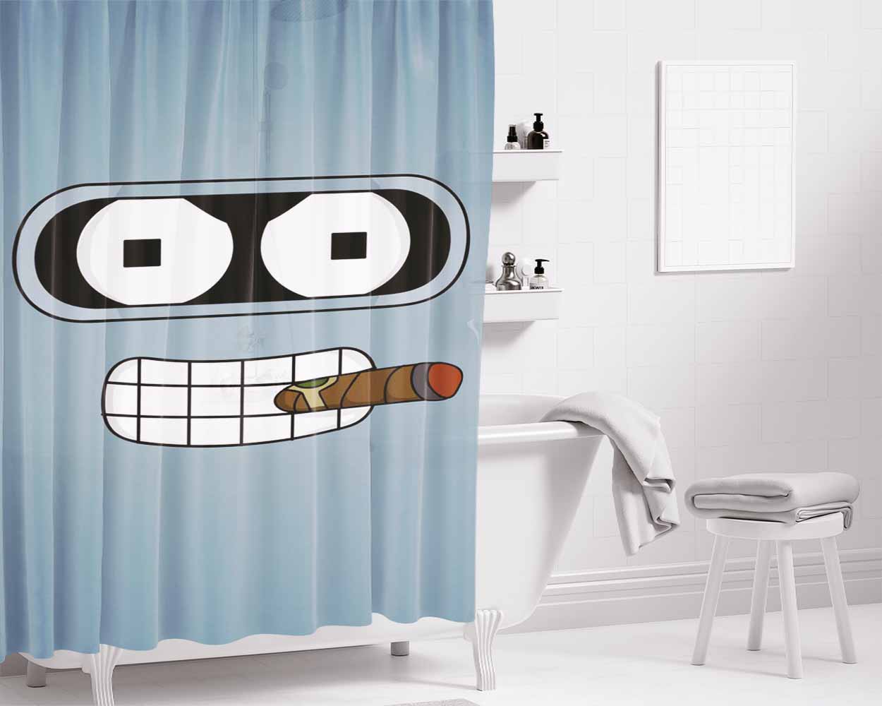 Bender Robot Bathroom Shower Curtain Fabric Waterproof | 66 X 72 Inch