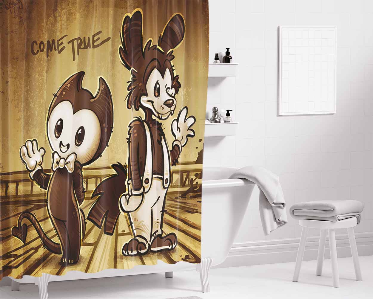 Bendy And Boris Dream Come True Bathroom Shower Curtain Fabric Waterproof | 66 X 72 Inch