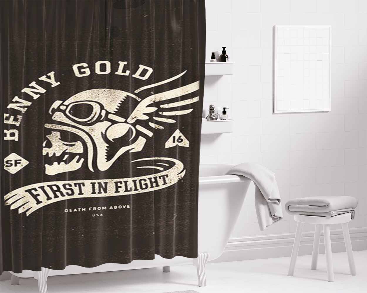 Benny Gold Bathroom Shower Curtain Fabric Waterproof | 66 X 72 Inch