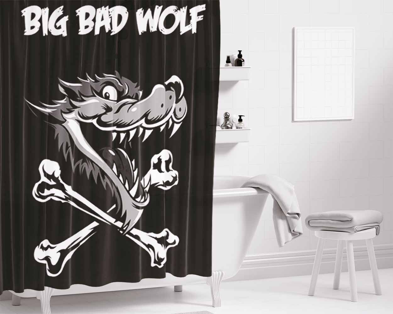 Big Bad Wolf Logo Bathroom Shower Curtain Fabric Waterproof | 66 X 72 Inch