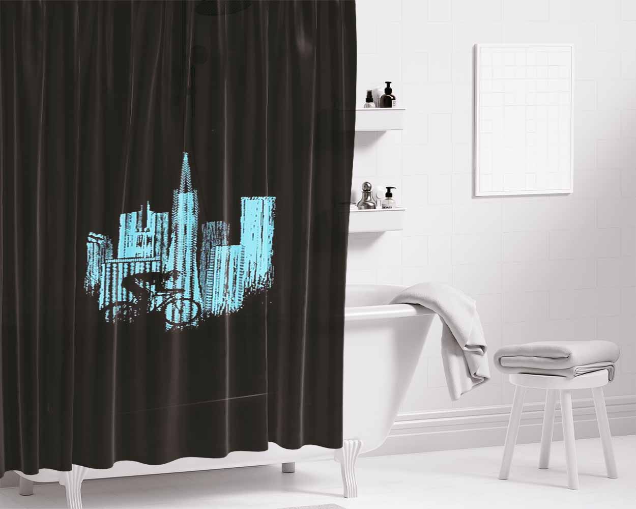 Bike San Francisco Cyclist Bathroom Shower Curtain Fabric Waterproof | 66 X 72 Inch