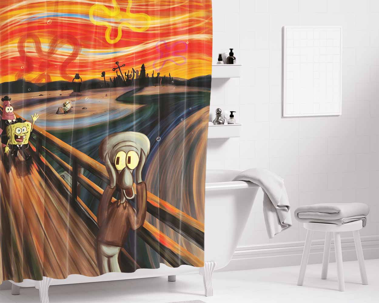Bikini Bottom Scream Paint Bathroom Shower Curtain Fabric Waterproof | 66 X 72 Inch