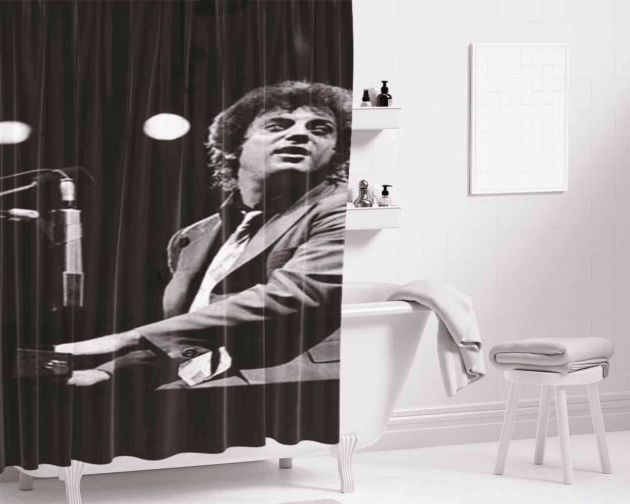 Billy Joel Bw Piano Bathroom Shower Curtain Fabric Waterproof | 66 X 72 Inch