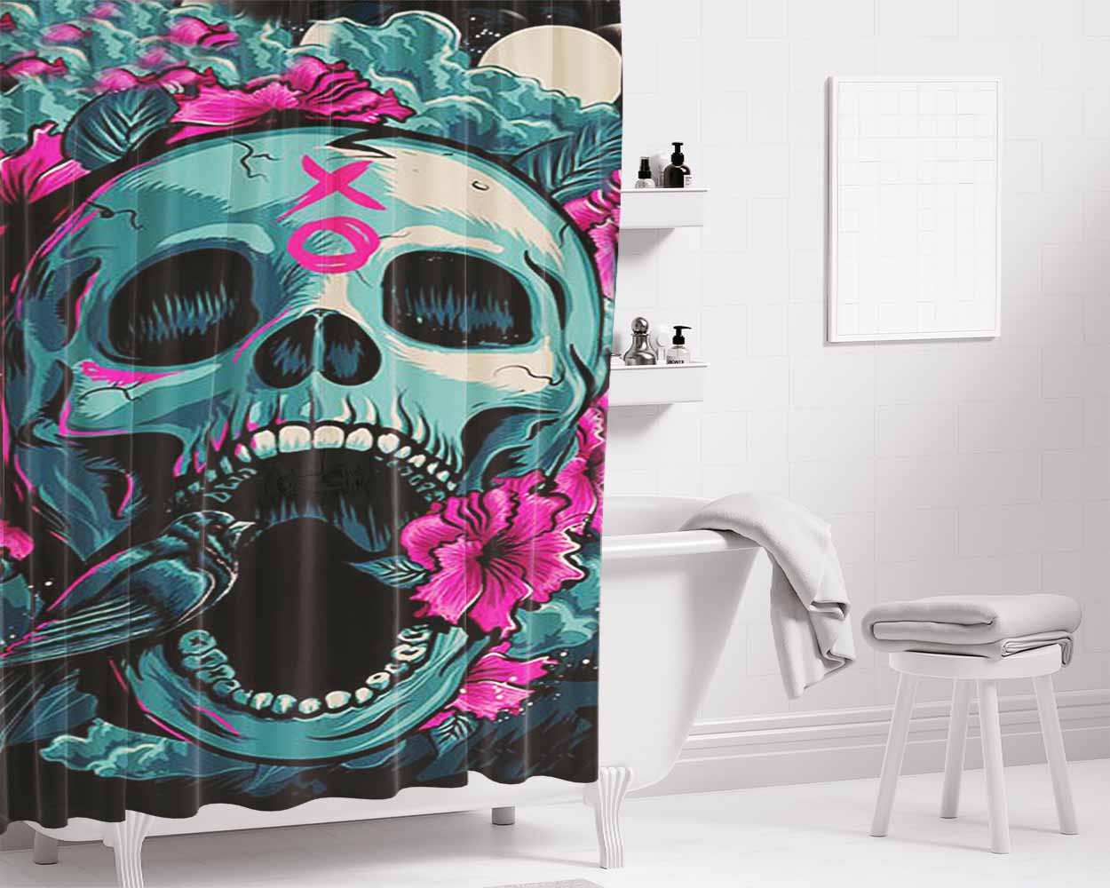 Bird Skull Bathroom Shower Curtain Fabric Waterproof | 66 X 72 Inch
