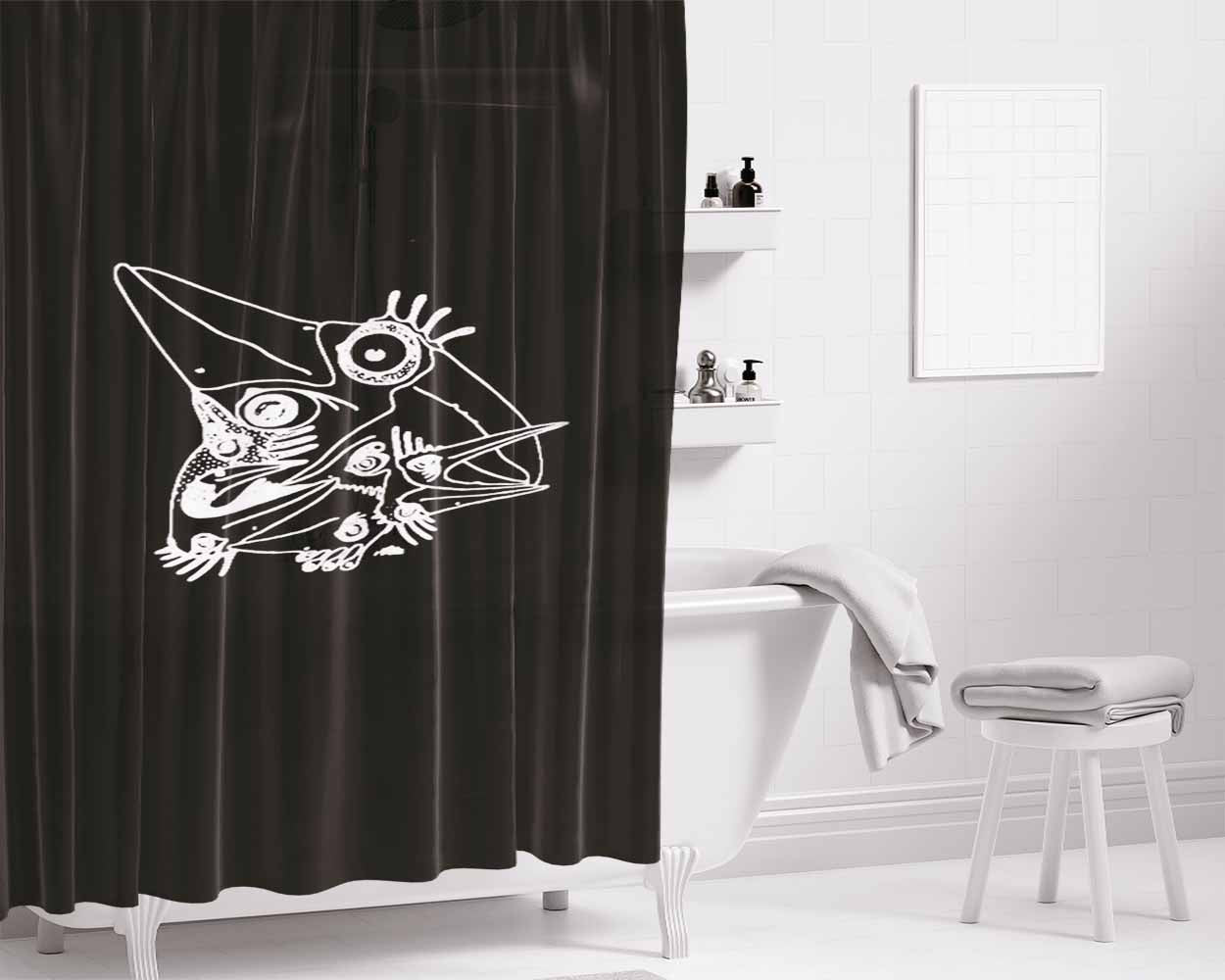 Birds Schizo Graphic Artwork Famous Bathroom Shower Curtain Fabric Waterproof | 66 X 72 Inch