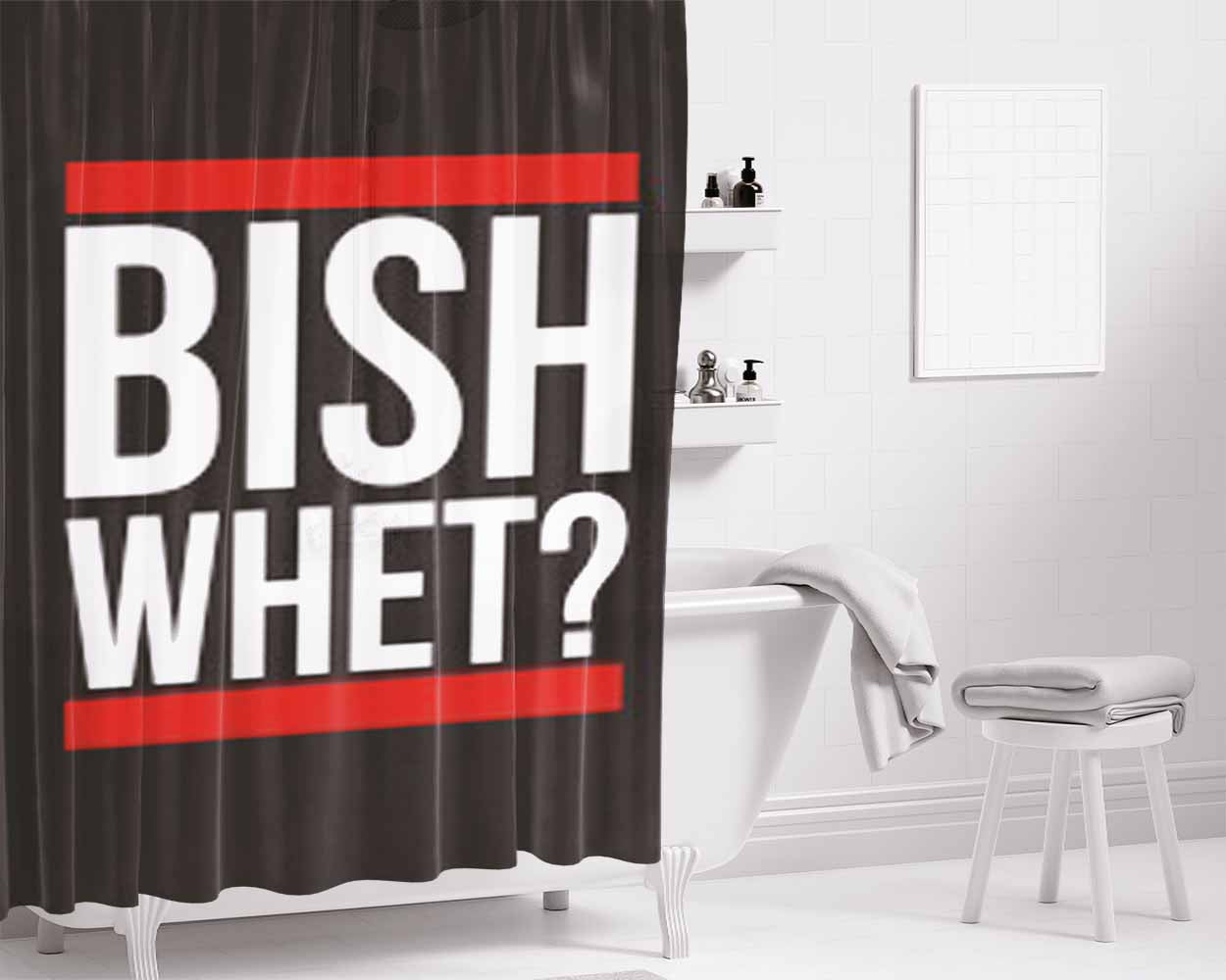 Bish Whet Bathroom Shower Curtain Fabric Waterproof | 66 X 72 Inch