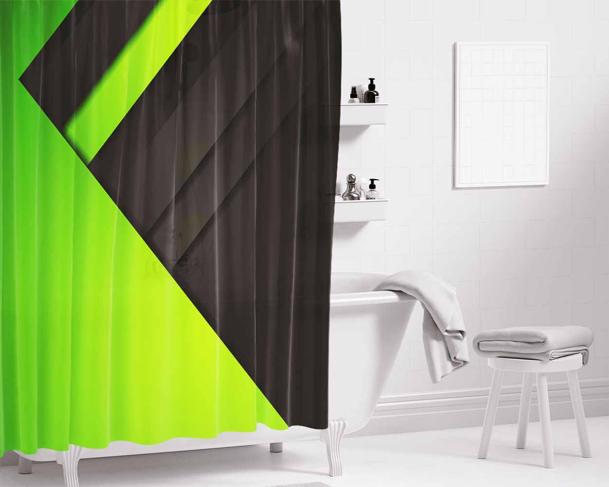 Black And Green Design Bathroom Shower Curtain Fabric Waterproof | 66 X 72 Inch