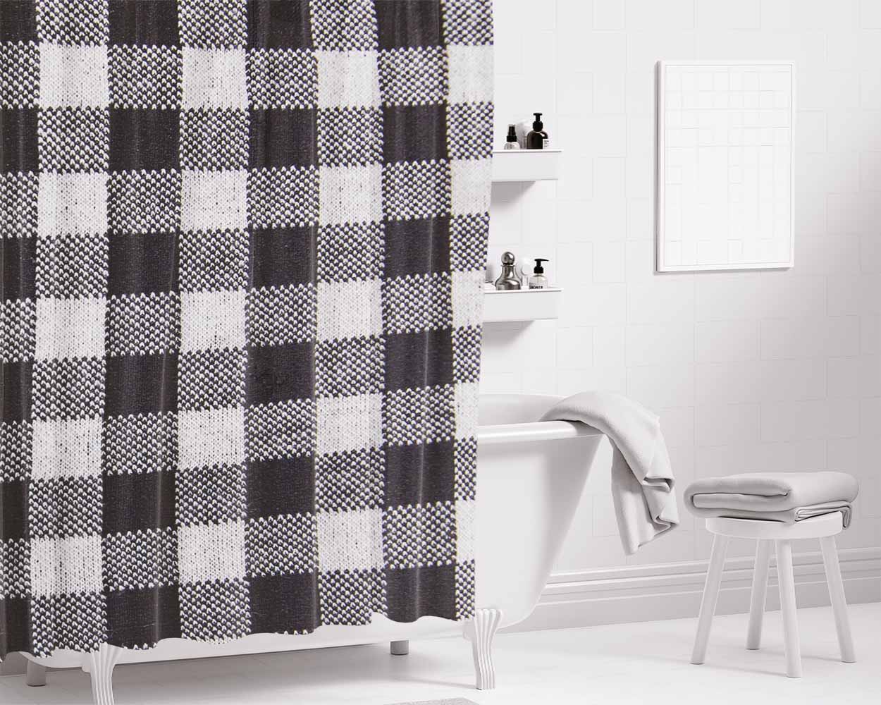 Black And White Buffalo Bathroom Shower Curtain Fabric Waterproof | 66 X 72 Inch