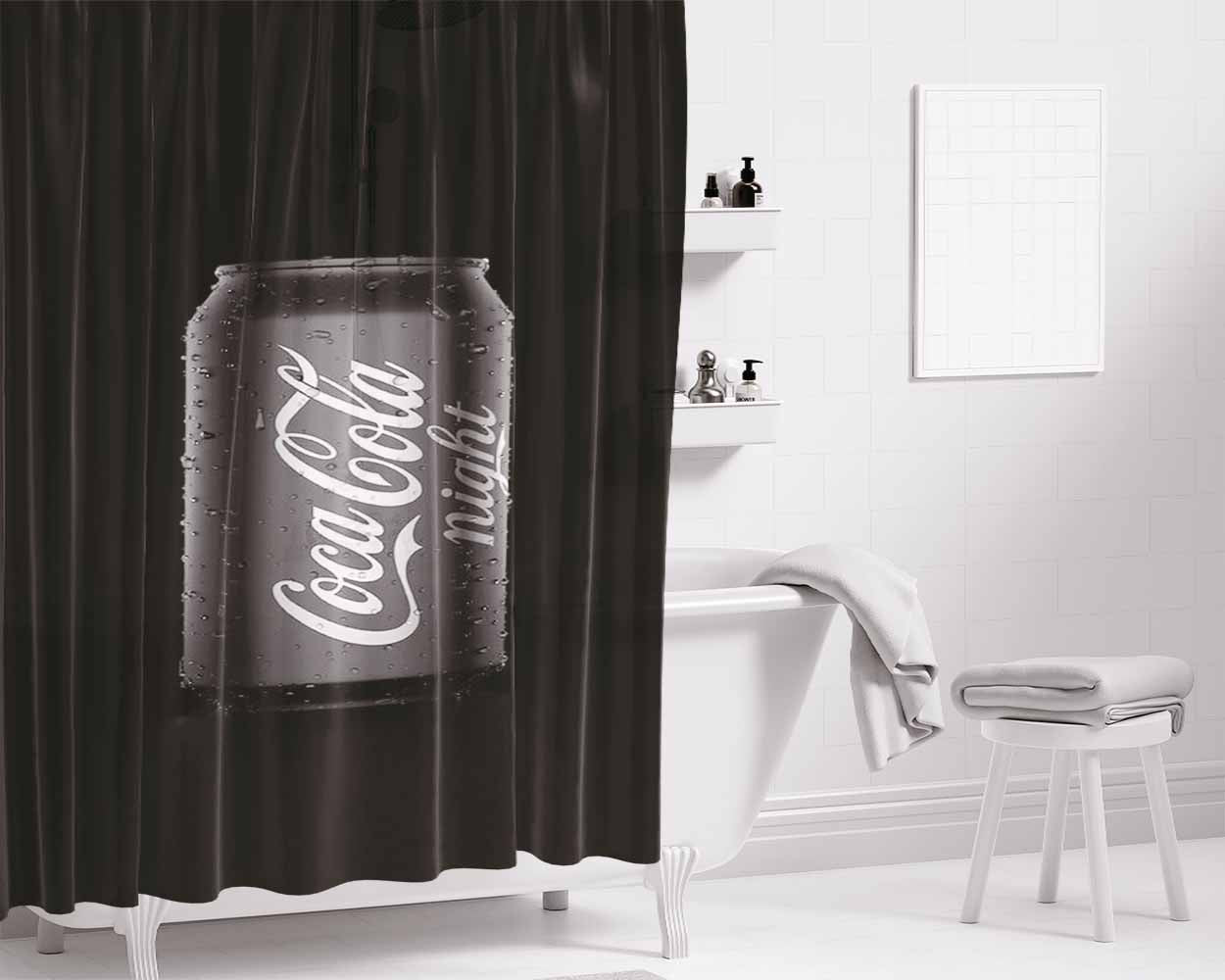 Black And White Coca Cola Bathroom Shower Curtain Fabric Waterproof | 66 X 72 Inch