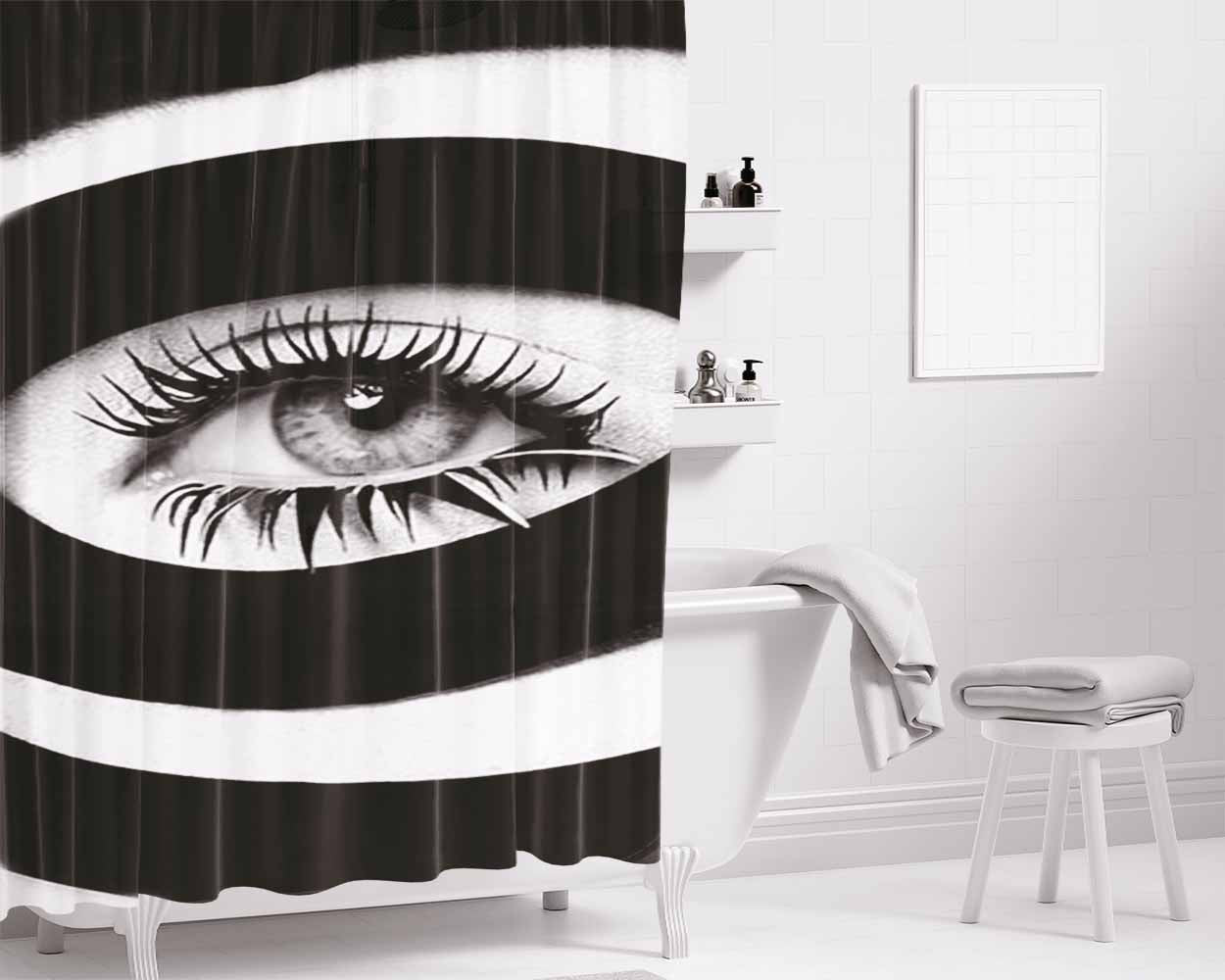 Black And White Eye Bathroom Shower Curtain Fabric Waterproof | 66 X 72 Inch