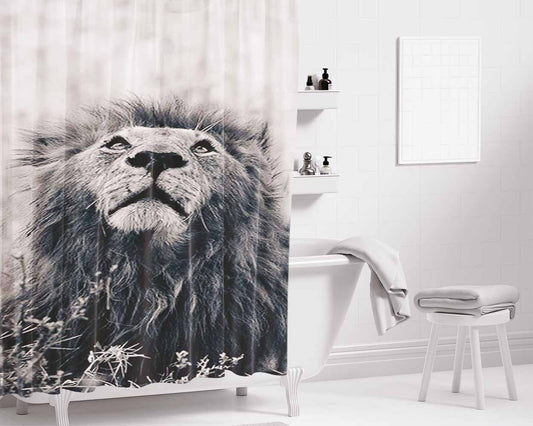 Black And White Lion Bathroom Shower Curtain Fabric Waterproof | 66 X 72 Inch