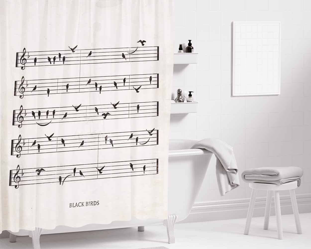 Black Birds Bathroom Shower Curtain Fabric Waterproof | 66 X 72 Inch