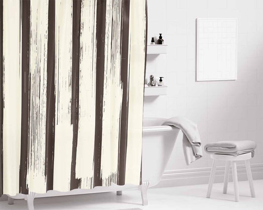 Black Brush Stripes Bathroom Shower Curtain Fabric Waterproof | 66 X 72 Inch