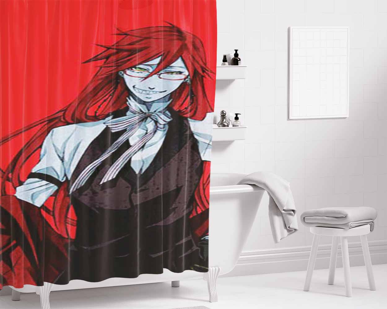 Black Butler Reds Bathroom Shower Curtain Fabric Waterproof | 66 X 72 Inch