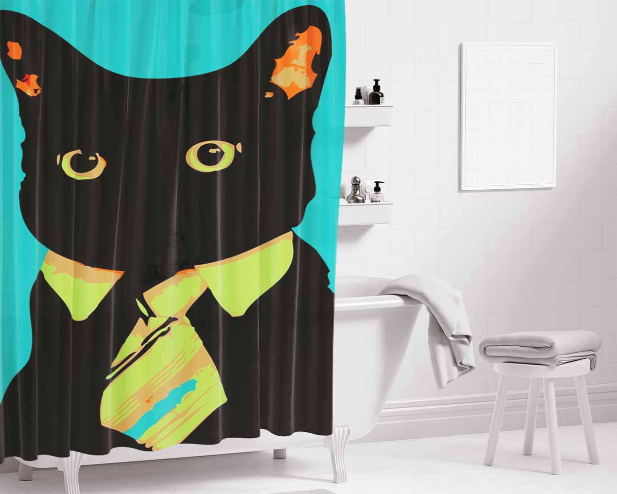 Black Cat Suit Bathroom Shower Curtain Fabric Waterproof | 66 X 72 Inch