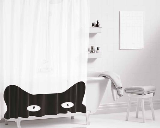 Black Cat Bathroom Shower Curtain Fabric Waterproof | 66 X 72 Inch