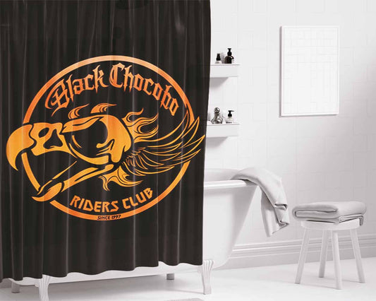 Black Chocobo Riders Club Bathroom Shower Curtain Fabric Waterproof | 66 X 72 Inch