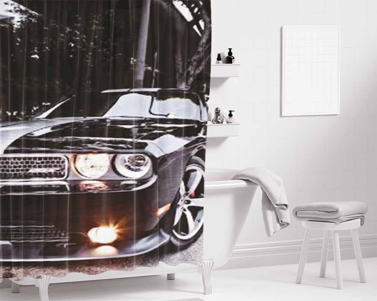 Black Dodge Challenger Bathroom Shower Curtain Fabric Waterproof | 66 X 72 Inch