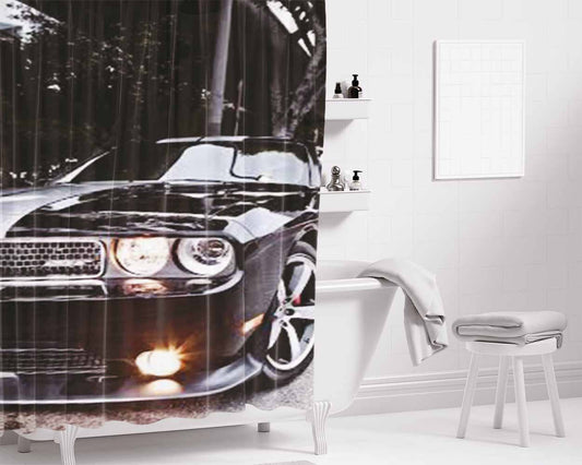 Black Dodge Challenger Bathroom Shower Curtain Fabric Waterproof | 66 X 72 Inch