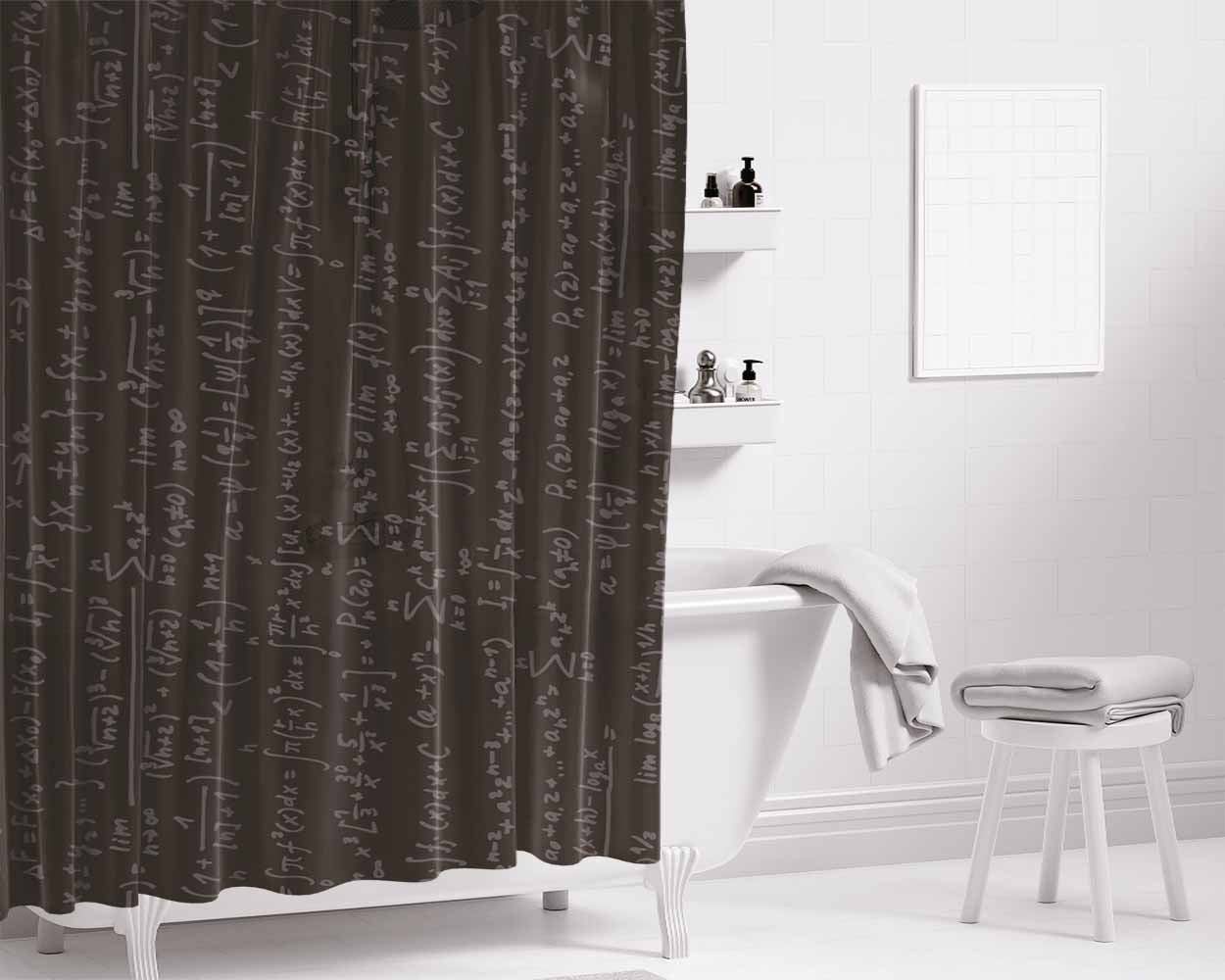 Black Formula Board Bathroom Shower Curtain Fabric Waterproof | 66 X 72 Inch