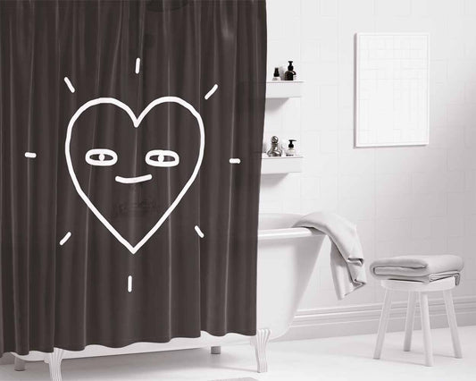 Black Heart Bathroom Shower Curtain Fabric Waterproof | 66 X 72 Inch